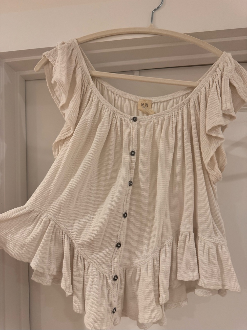 We The Free Off-White Ruffle Button-Front Blouse